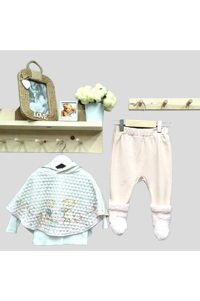 Babyrose Kız Bebek Pelerinli Üçlü Takım