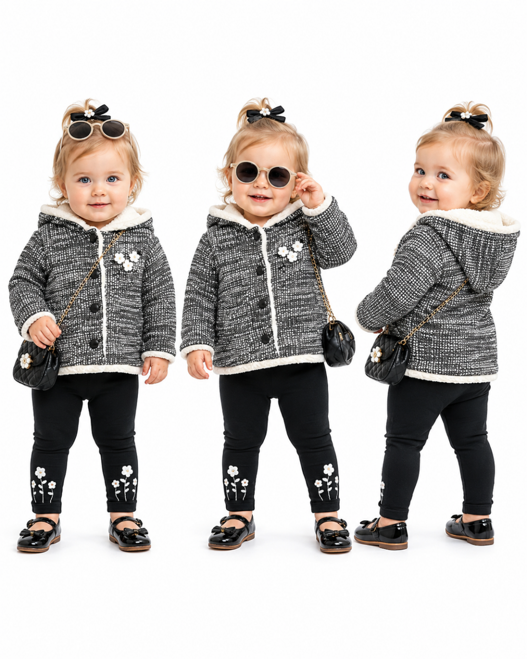 Babyrose Kız Bebek Triko Kuzulu Hırkalı Üçlü Takım