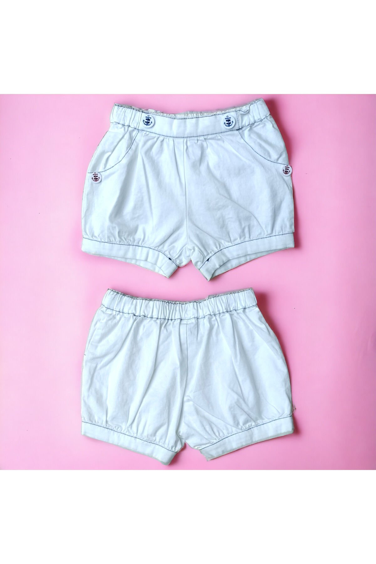 Çikoby Unisex Bebek Yazlık Keten Şort Beyaz - 9 - 12 Ay