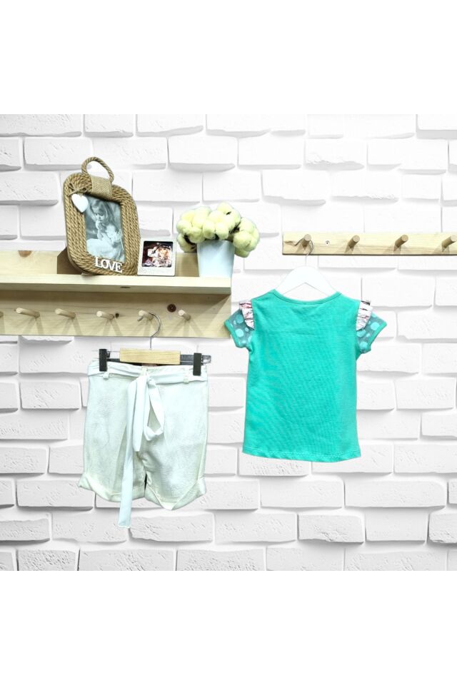 Hmms Kız Bebek Keten Şortlu Yazlık Takım Su Yeşili - 4 Yaş