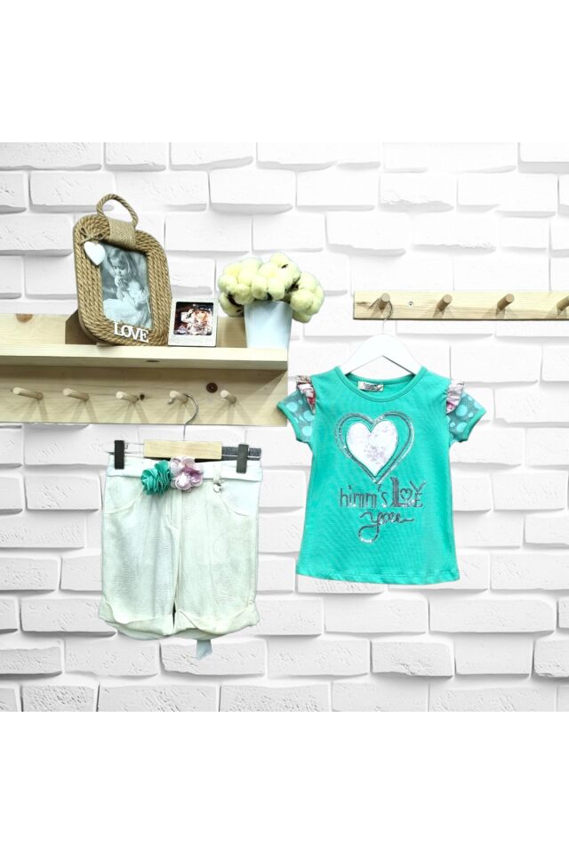Hmms Kız Bebek Keten Şortlu Yazlık Takım Su Yeşili - 4 Yaş