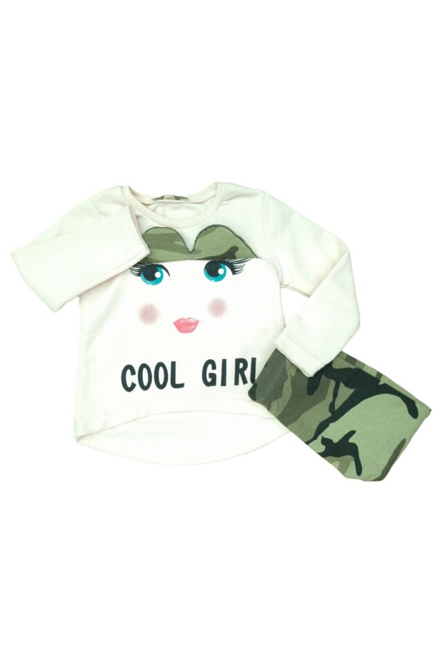 Pelops Kız Bebek Spor Taytlı Takım Krem - 1 Yaş