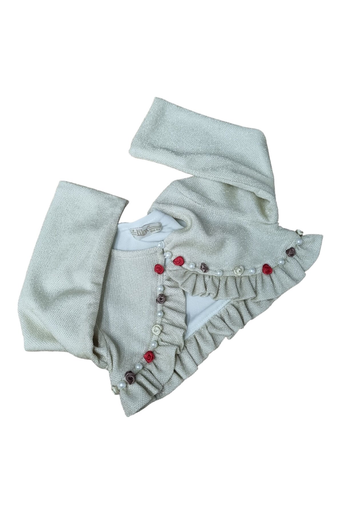 Lilax Kız Bebek Çiçek Süslü Bolero Bej - 4 Yaş