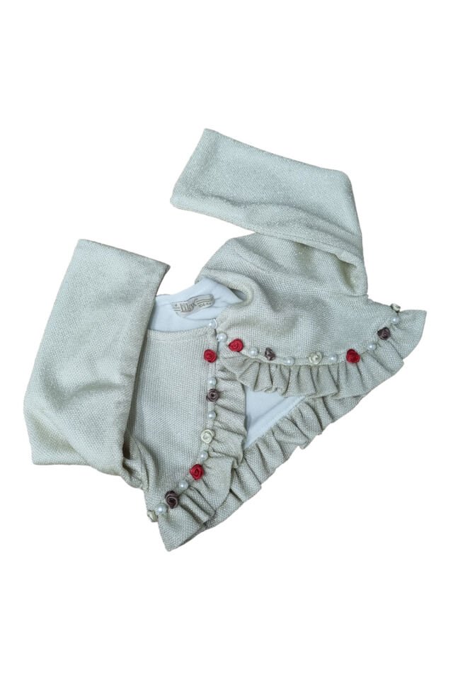 Lilax Kız Bebek Çiçek Süslü Bolero Bej - 4 Yaş