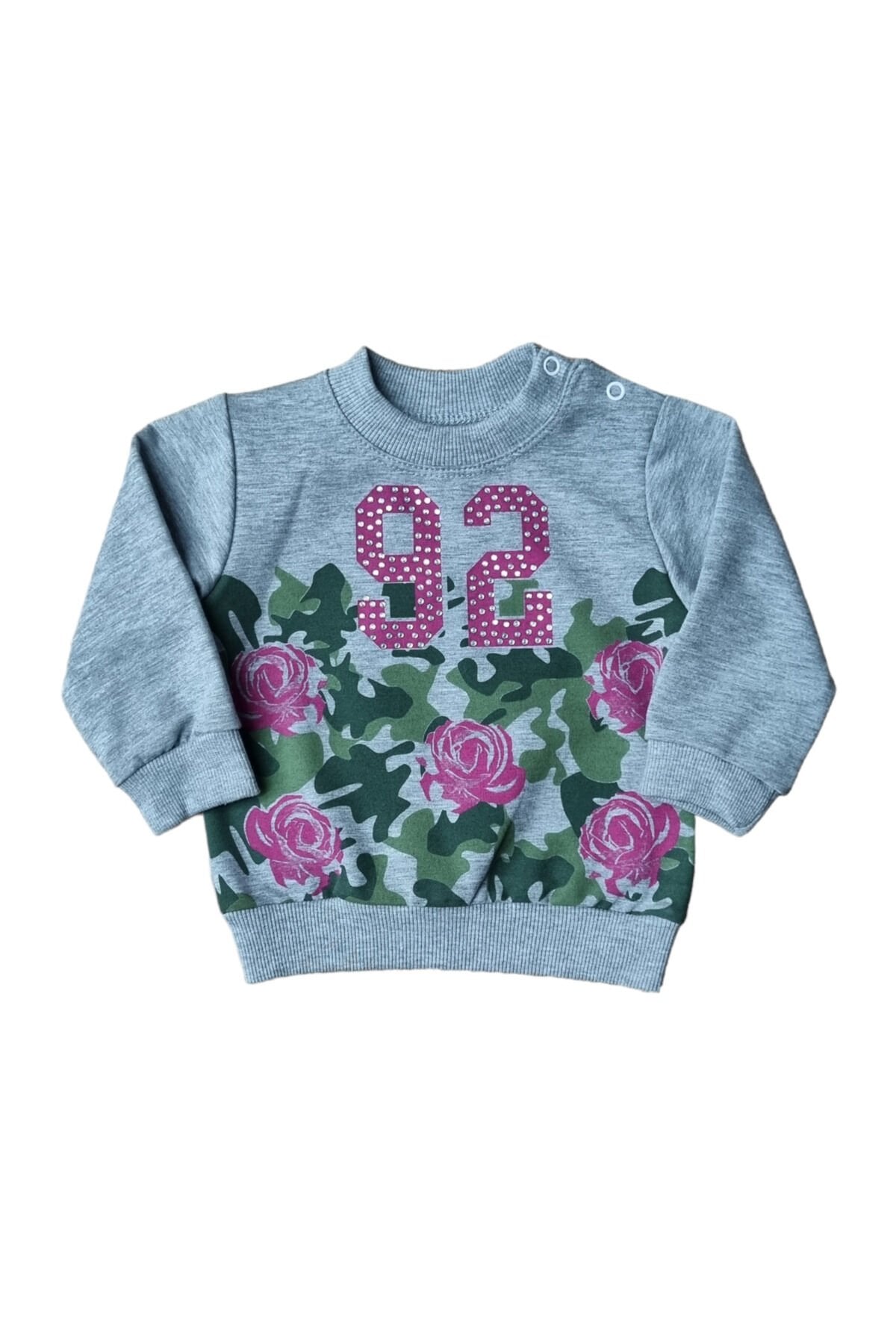 Pepelino Çiçek Baskılı Kız Bebek Sweat Gri - 9 Ay