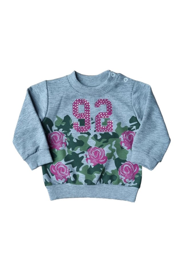 Pepelino Çiçek Baskılı Kız Bebek Sweat Gri - 9 Ay