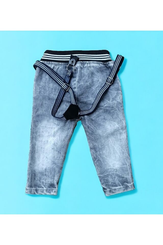 Ltd Erkek Bebek Askılı Kot Pantolon Gri - 6 Ay