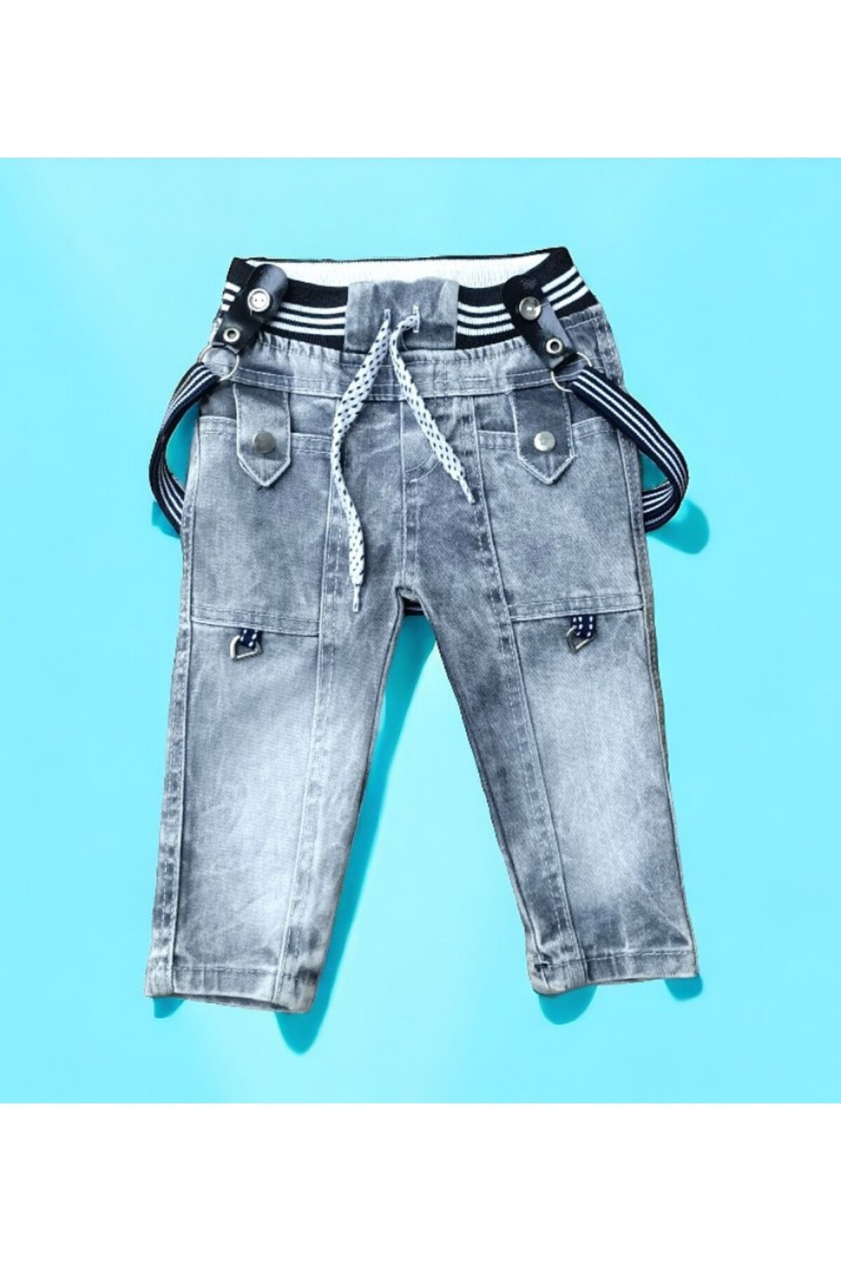 Ltd Erkek Bebek Askılı Kot Pantolon Gri - 6 Ay