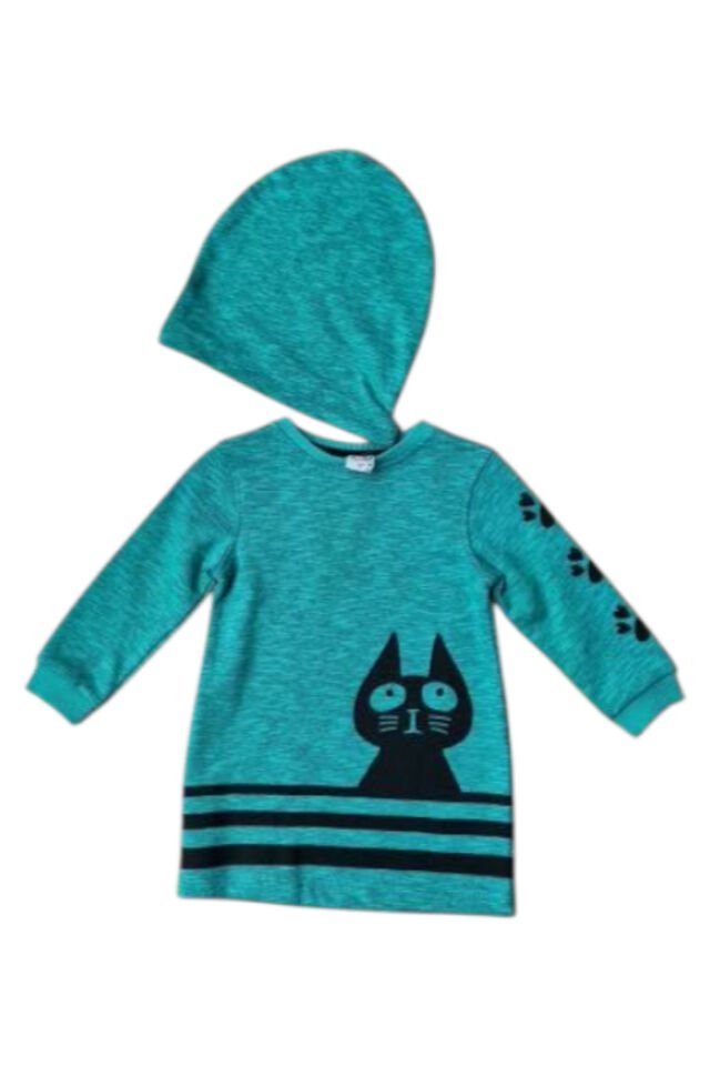 Dmb Kız Bebek Kedi Detay Bereli Tunik Yeşil - 1-2 Yaş