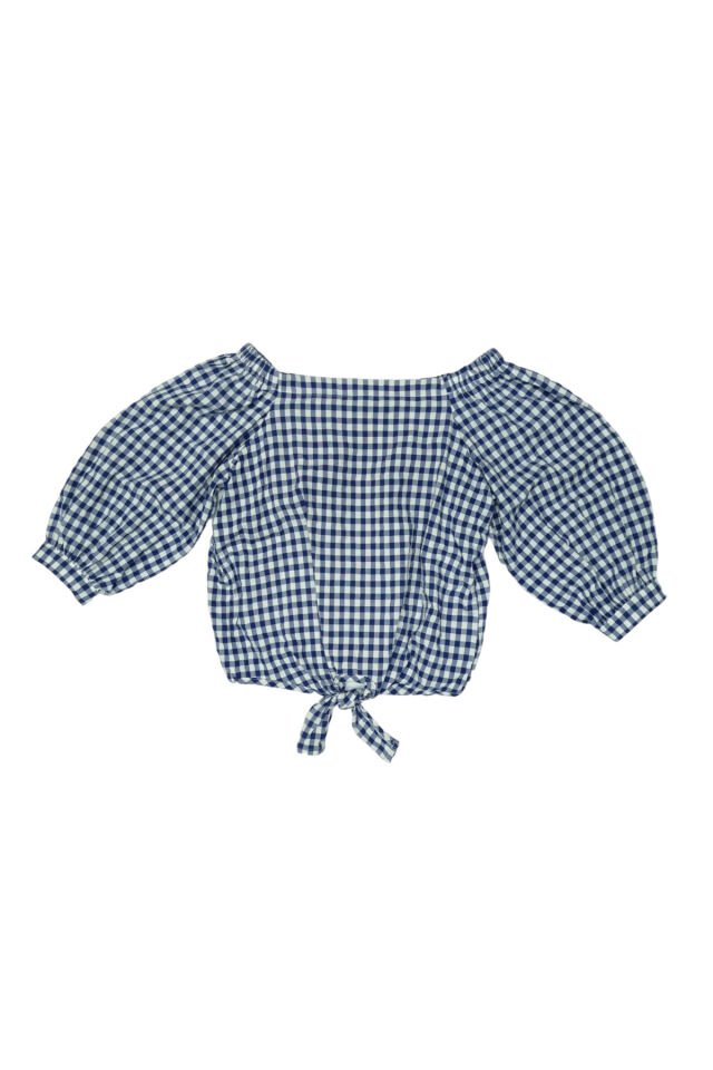Cuento Kareli Genç Kız Yazlık Crop Bluz Lacivert - 10-11 Yaş