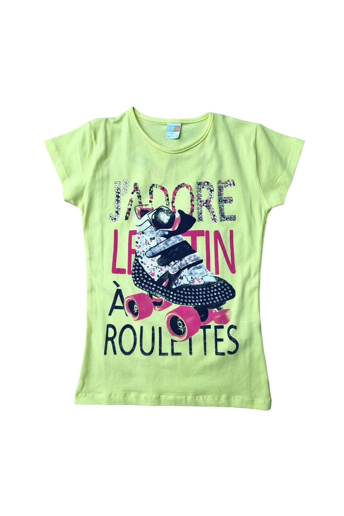 Popshops Kız Çocuk Parlak Taşlı Yazlık T-shirt Sarı - 8-9 Yaş