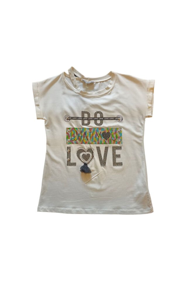 Zelish Genç Kız Love Yazlık T-shirt Beyaz - 14 Yaş