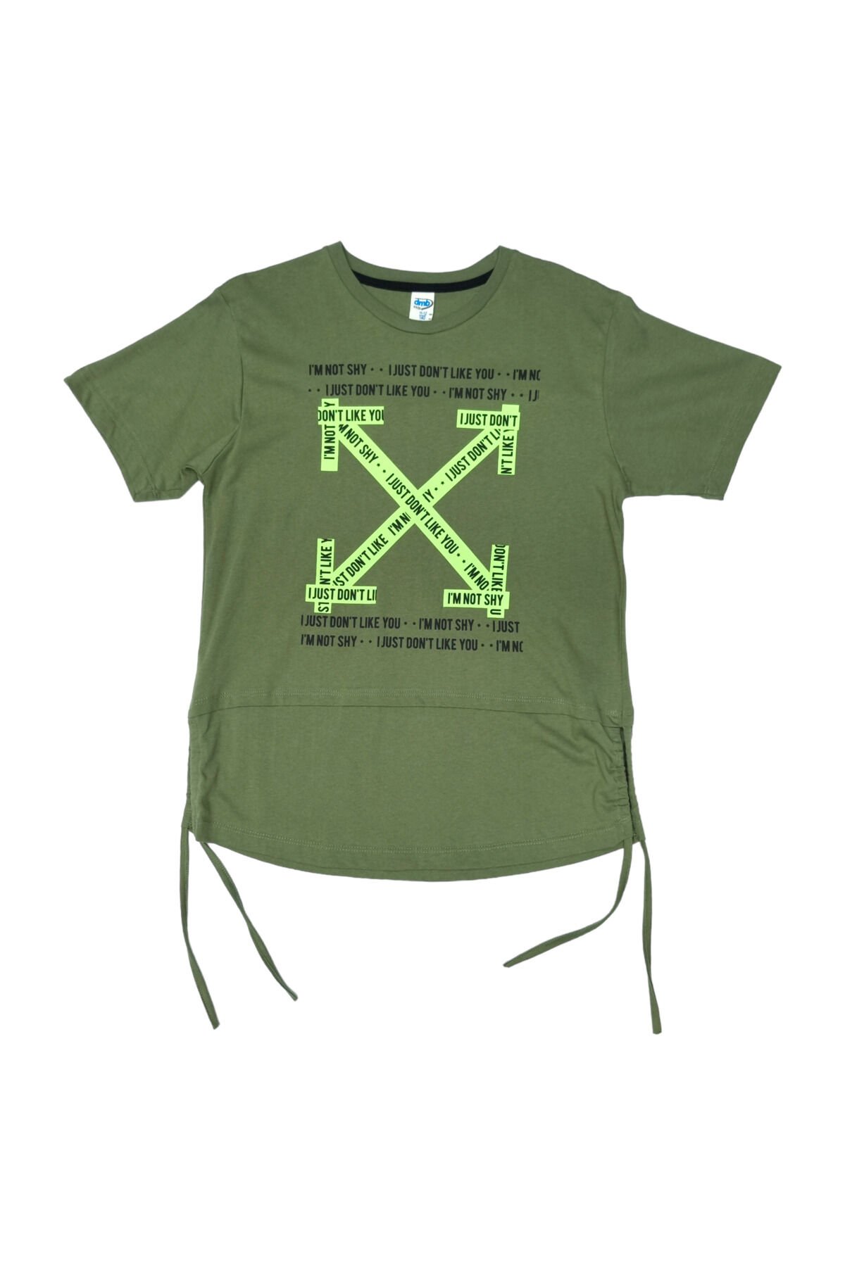 Dmb Unisex Yanlardan Büzgülü Yazlık T-shirt Haki - 11-12 Yaş