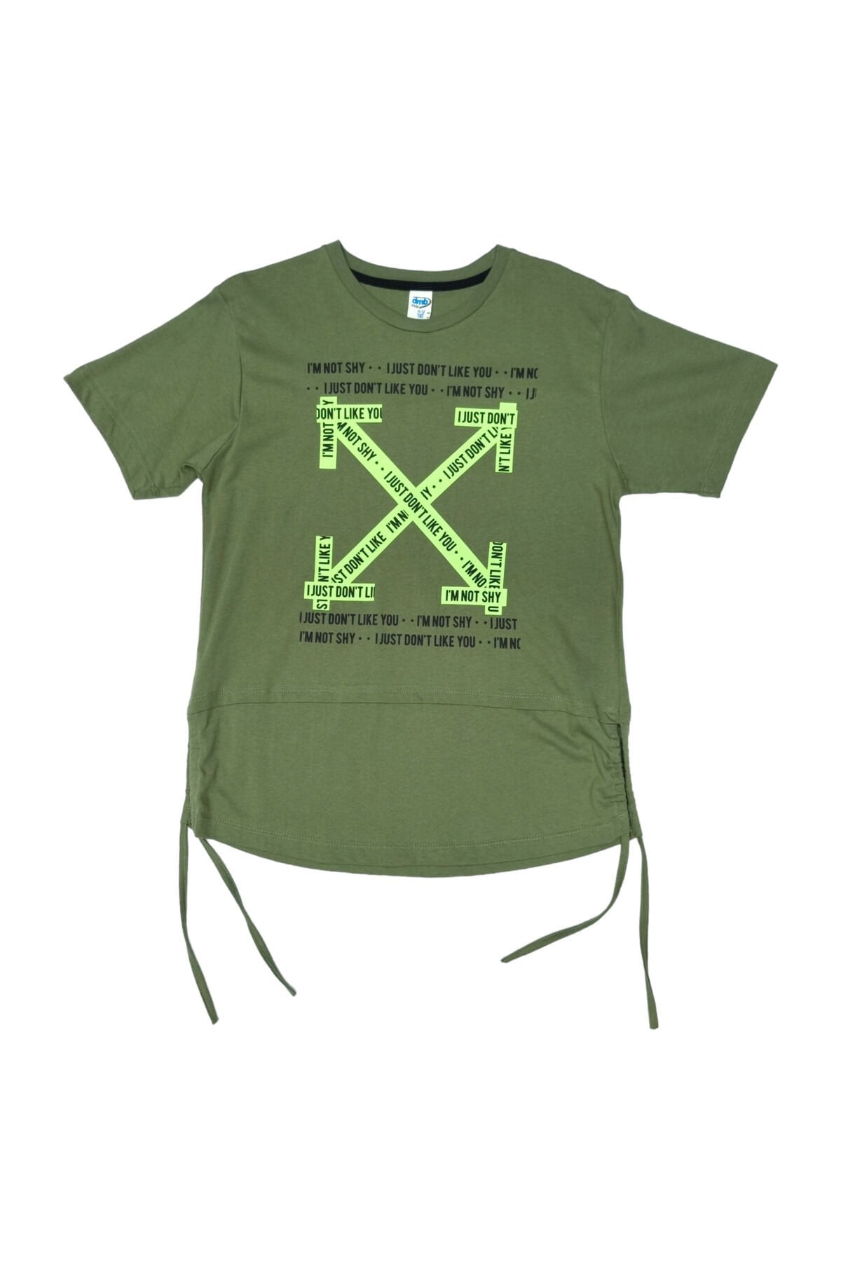 Dmb Unisex Yanlardan Büzgülü Yazlık T-shirt Haki - 8-9 Yaş