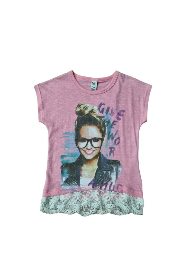 NJW Kız Çocuk Baskılı Yazlık T-shirt Pembe - 9 Yaş