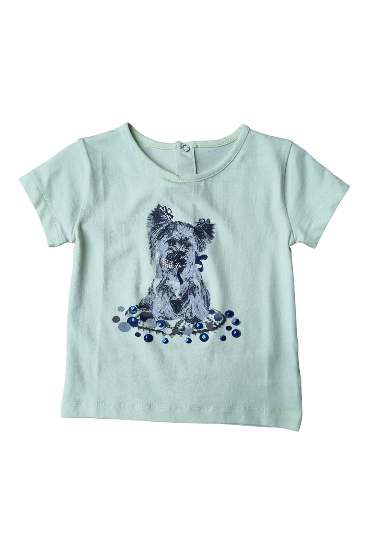 Çikoby Kız Bebek Köpekli Yazlık T-shirt Bej - 12-18 Ay