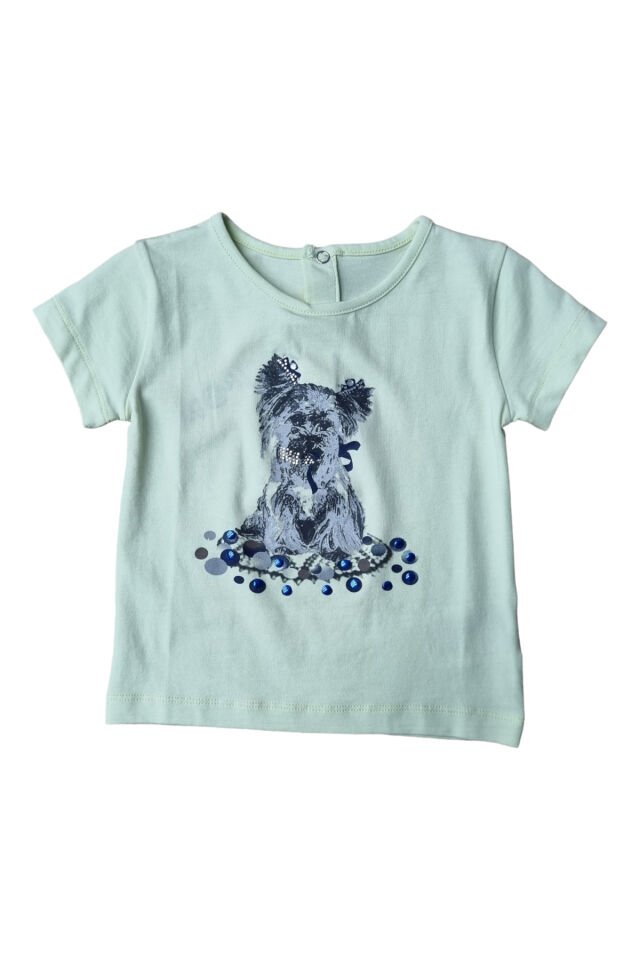 Çikoby Kız Bebek Köpekli Yazlık T-shirt Bej - 12-18 Ay