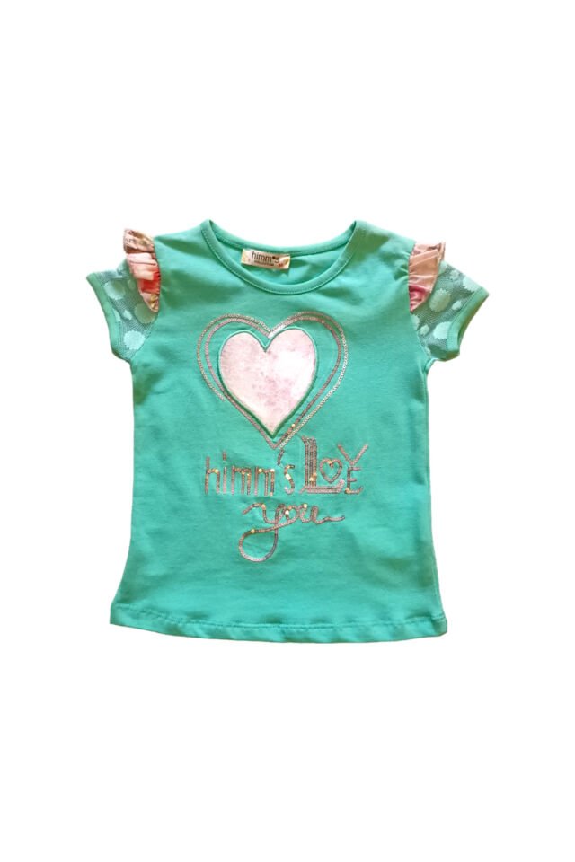 Hmms Kız Bebek Kalpli Yazlık T-shirt Mint - 3 Yaş