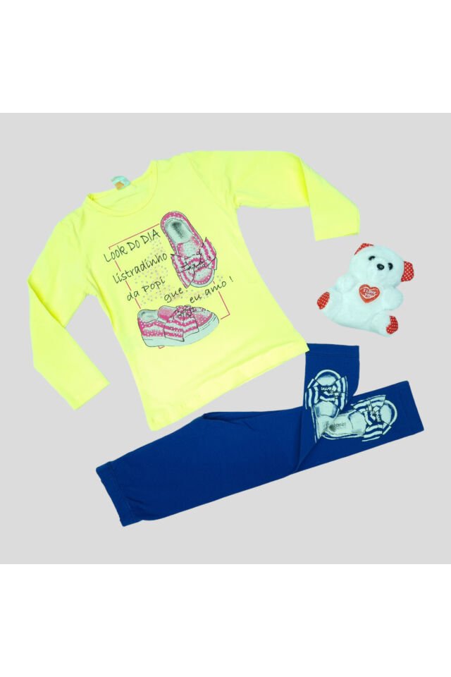Popshops Kız Çocuk Spor Taytlı Takım Sarı - 4-5 Yaş