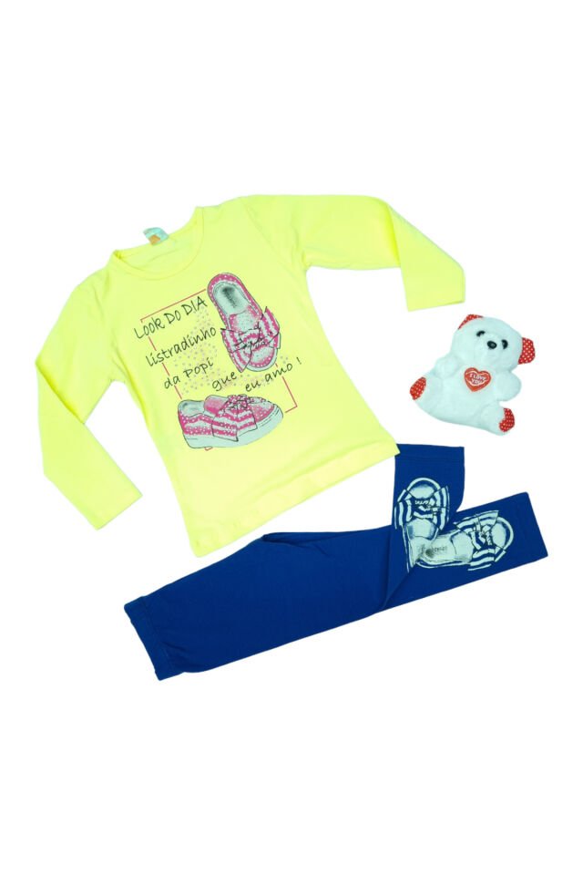 Popshops Kız Çocuk Spor Taytlı Takım Sarı - 4-5 Yaş