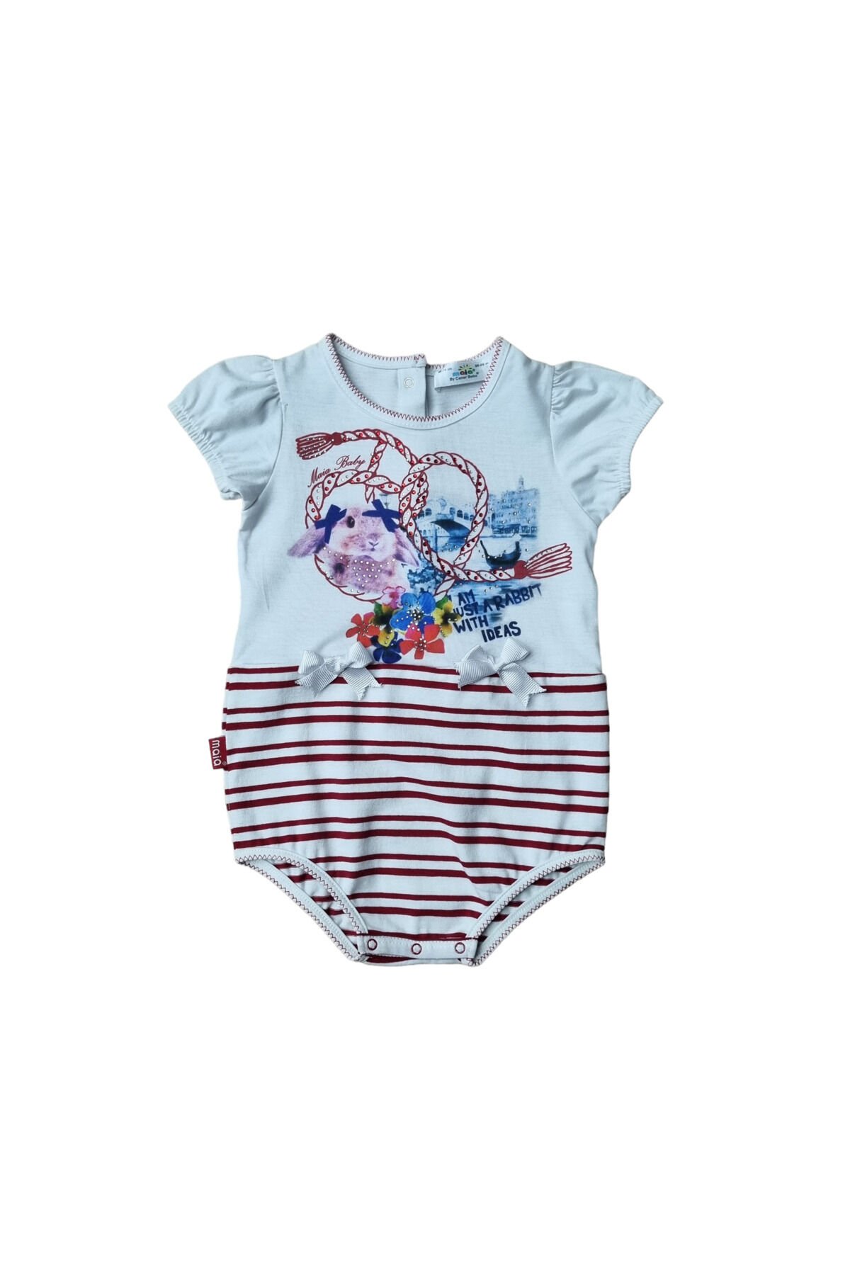 Maia Kız Bebek Tavşanlı Yazlık Tulum Kırmızı - 3-6 Ay