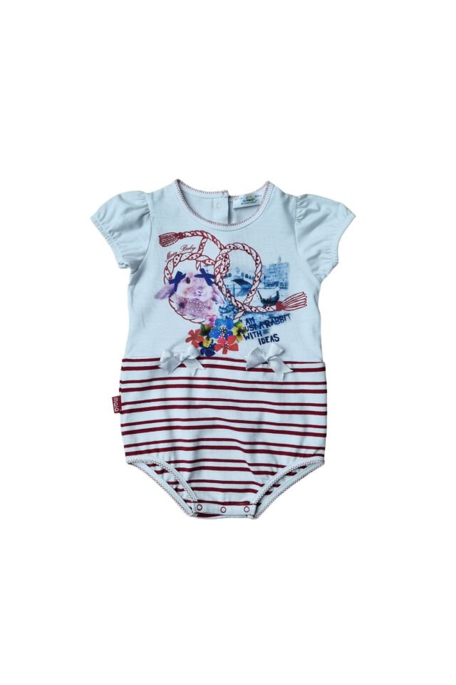 Maia Kız Bebek Tavşanlı Yazlık Tulum Kırmızı - 3-6 Ay
