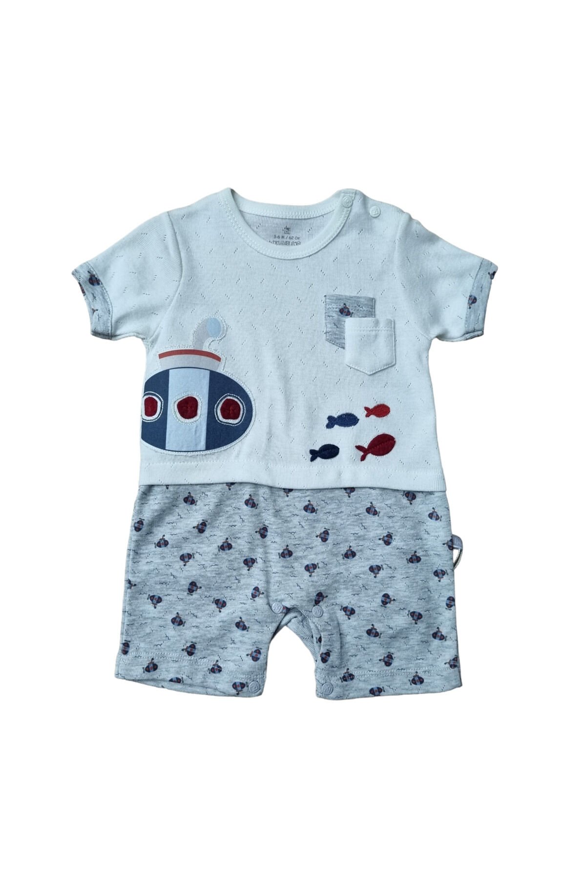 Bibaby Erkek Bebek Denizaltılı Yazlık Tulum Gri - 3-6 Ay
