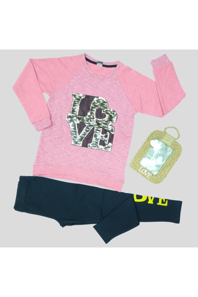 Pelops Kız Çocuk Spor Taytlı Takım Pembe - 8-9 Yaş