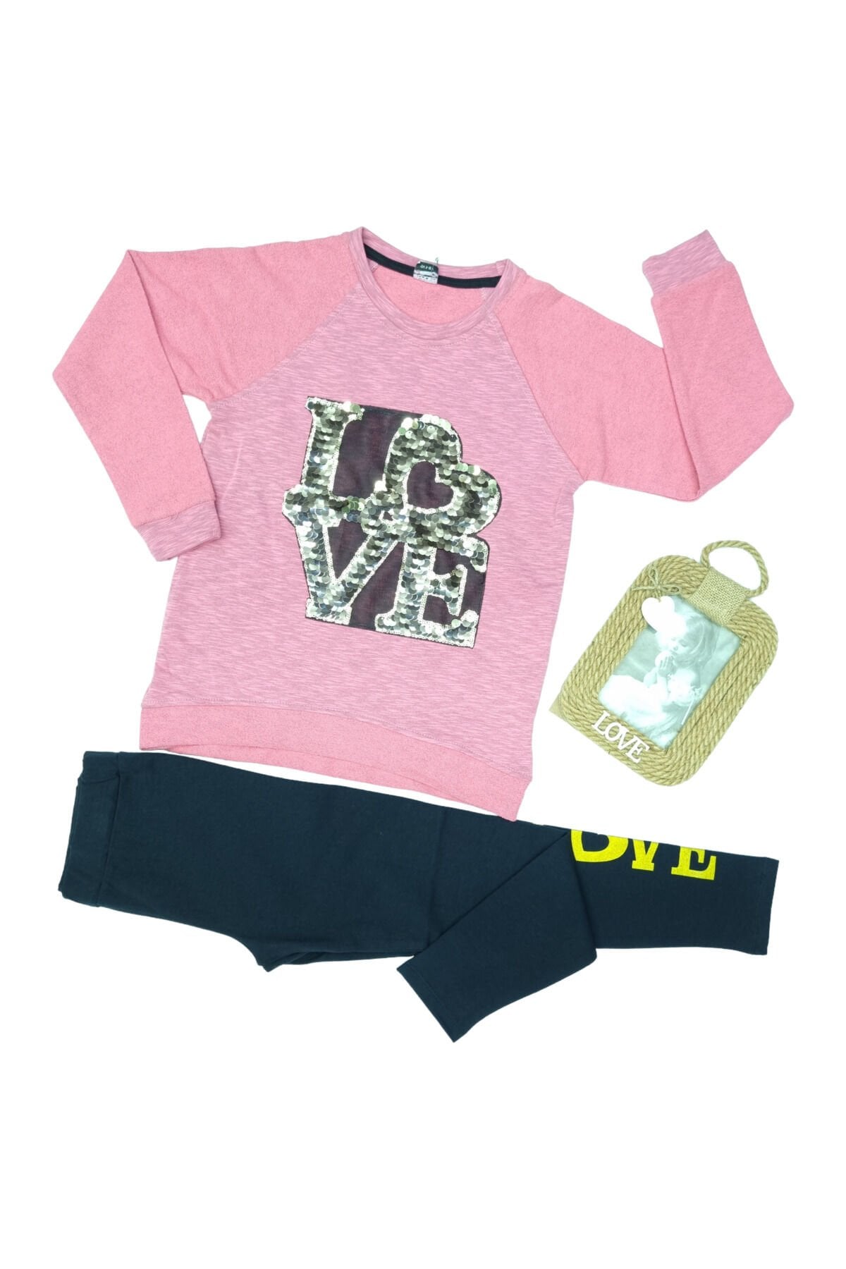 Pelops Kız Çocuk Spor Taytlı Takım Pembe - 9-10 Yaş