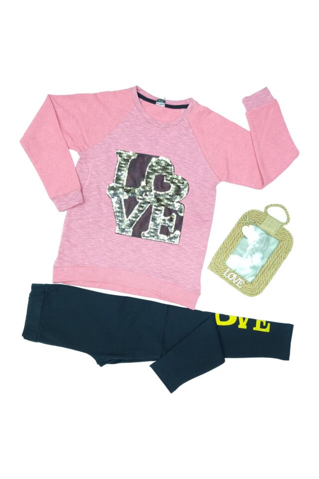 Pelops Kız Çocuk Spor Taytlı Takım Pembe - 9-10 Yaş