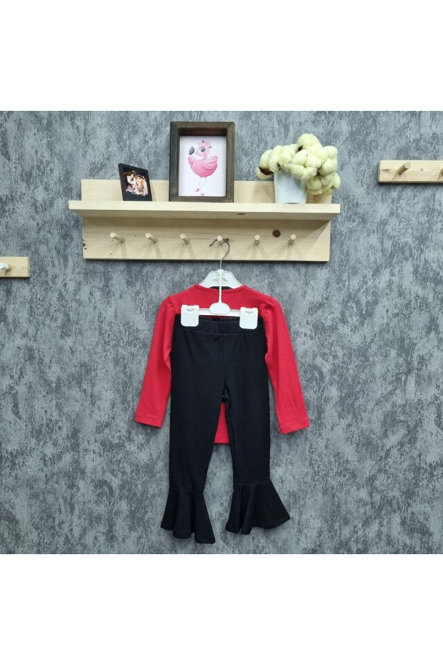 Popshops Kız Çocuk Spor Taytlı Takım Kırmızı - 5-6 Yaş