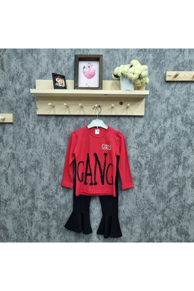 Popshops Kız Çocuk Spor Taytlı Takım Kırmızı - 5-6 Yaş