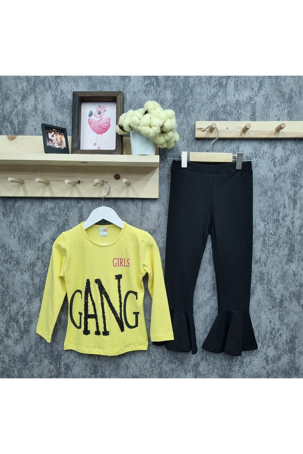 Popshops Kız Çocuk Spor Taytlı Takım Sarı - 3-4 Yaş