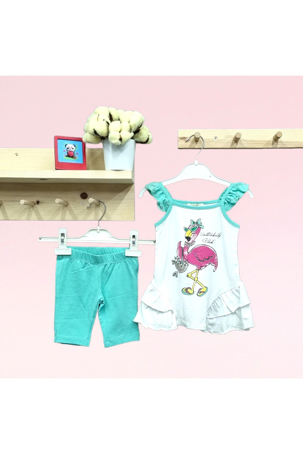 Çikoby Kız Bebek Taytlı Yazlık Takım Şu Yeşili - 18-24 Ay