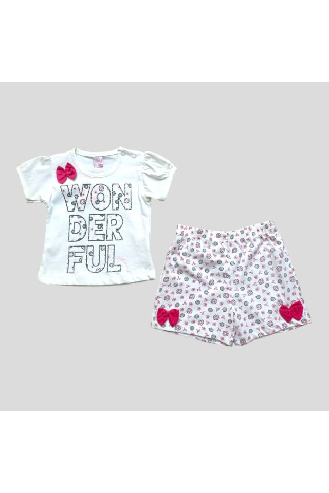 Minice Kız Bebek Wonderful Çiçekli Yazlık Takım Beyaz - 3-6 Ay