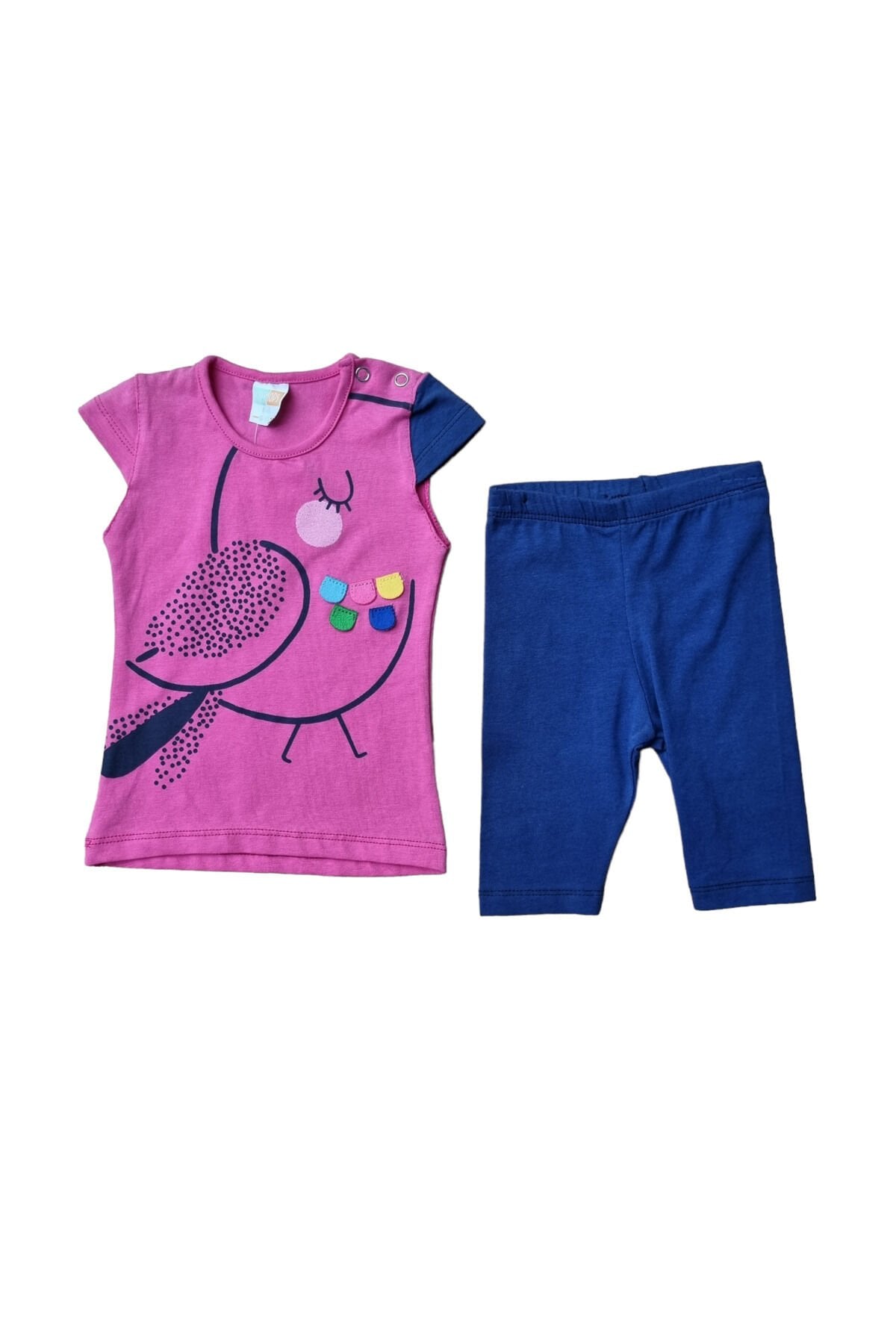 Popshops Kız Bebek Renkli Kuş Yazlık Takım Pembe - 6-9 Ay