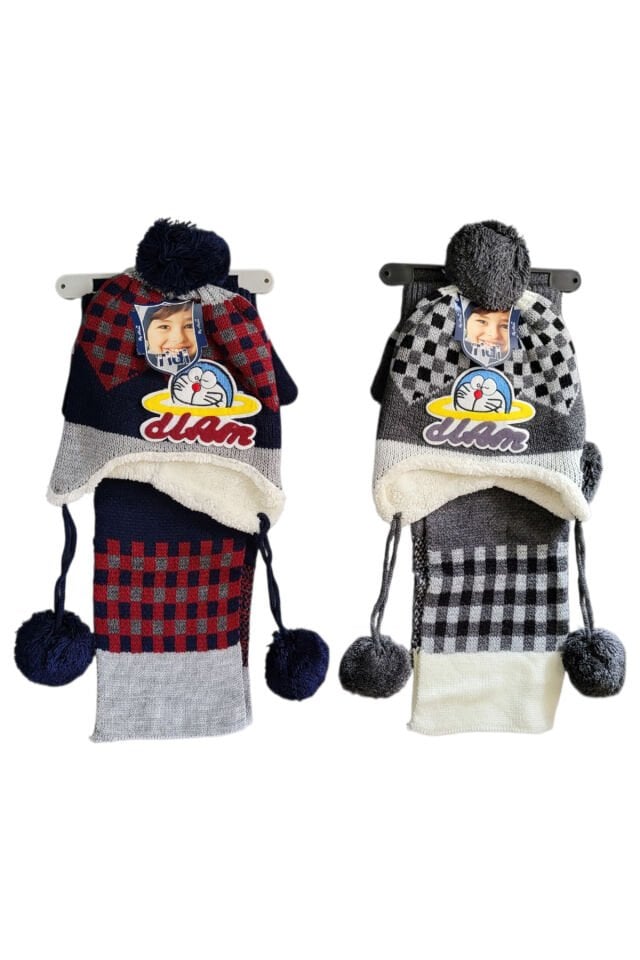 Doraemon Nakışlı Atkı Bere Eldiven Seti