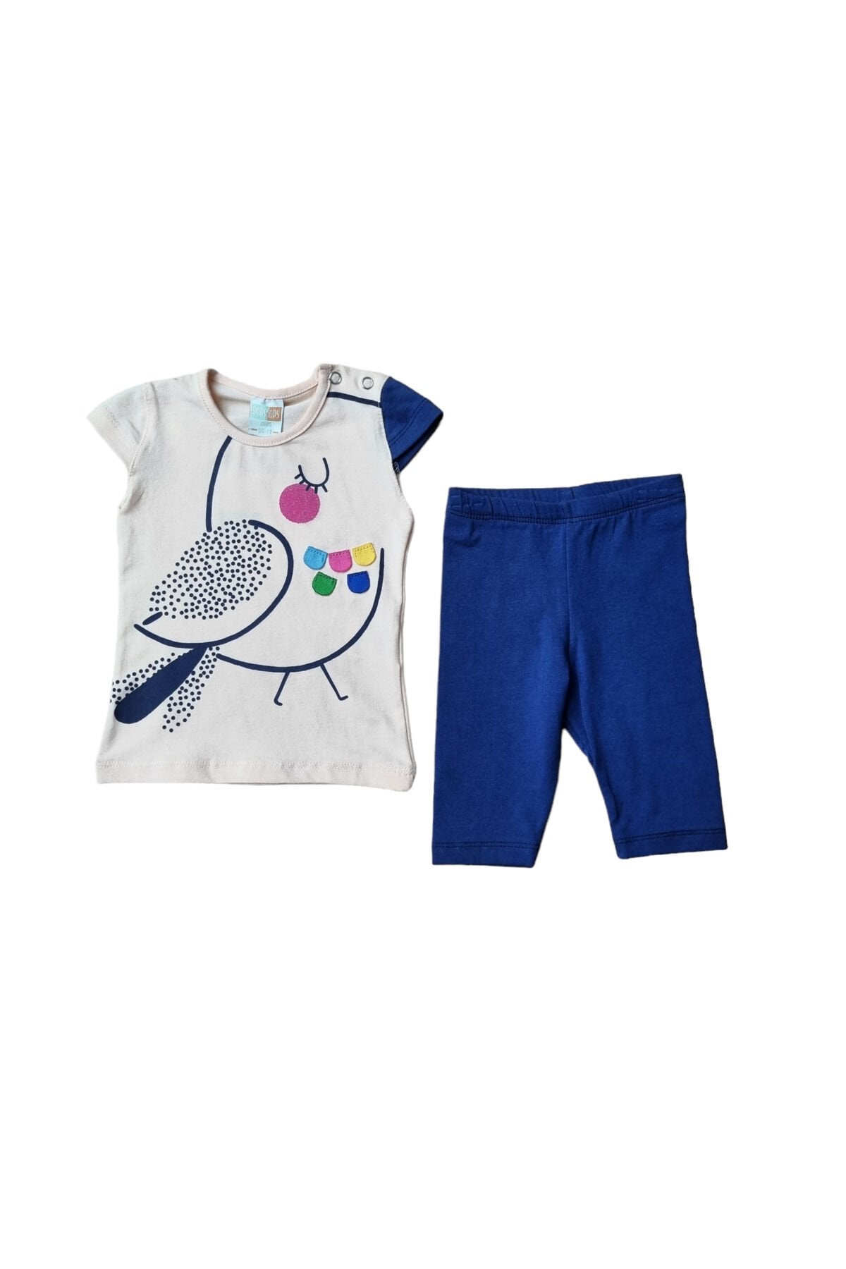 Popshops Kız Bebek Renkli Kuş Yazlık Takım Bej - 6-12 Ay