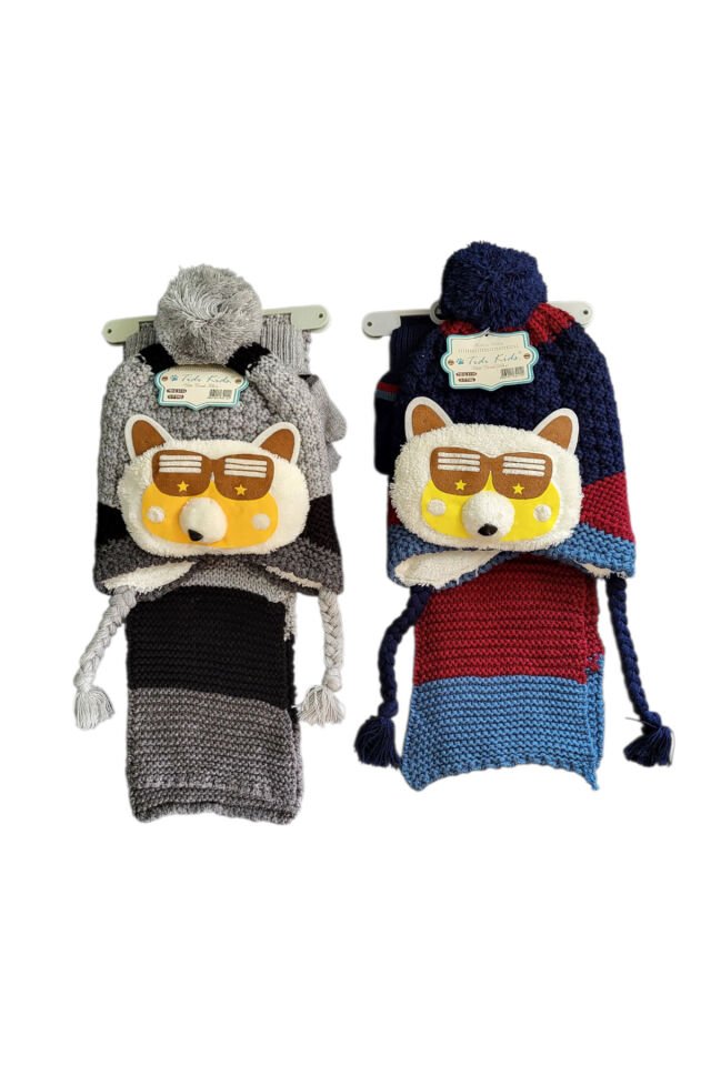 Tidi Erkek Çocuk Gözlüklü Ayıcık İşlemeli Atkı Bere Eldiven Seti