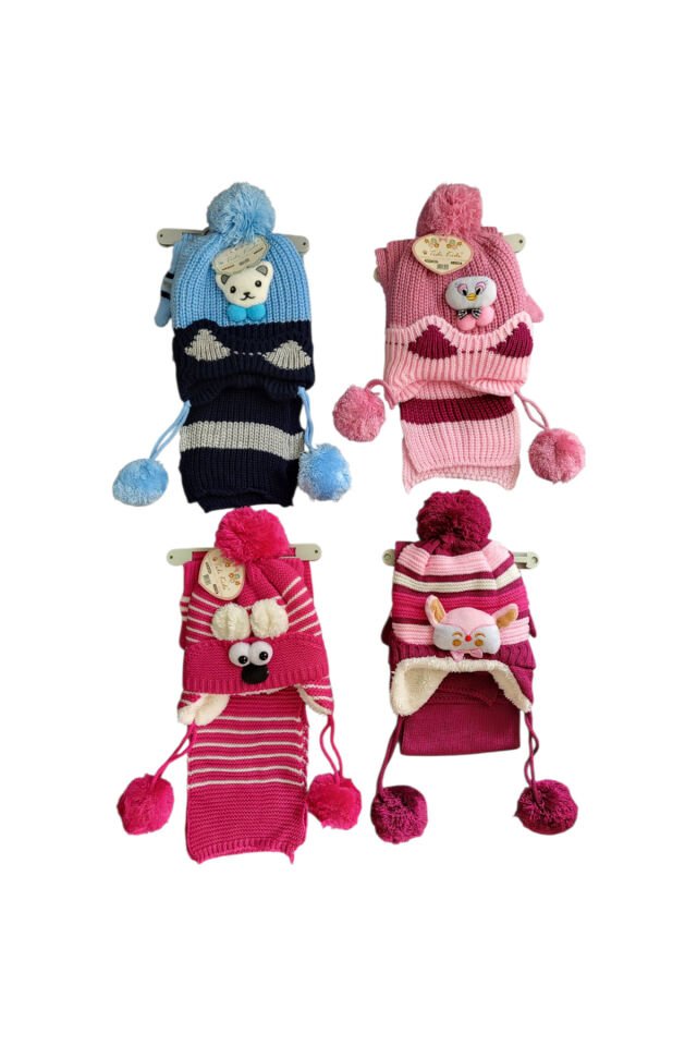 Tidi Kız Bebek Karma Figürlü Atkı Bere Eldiven Seti