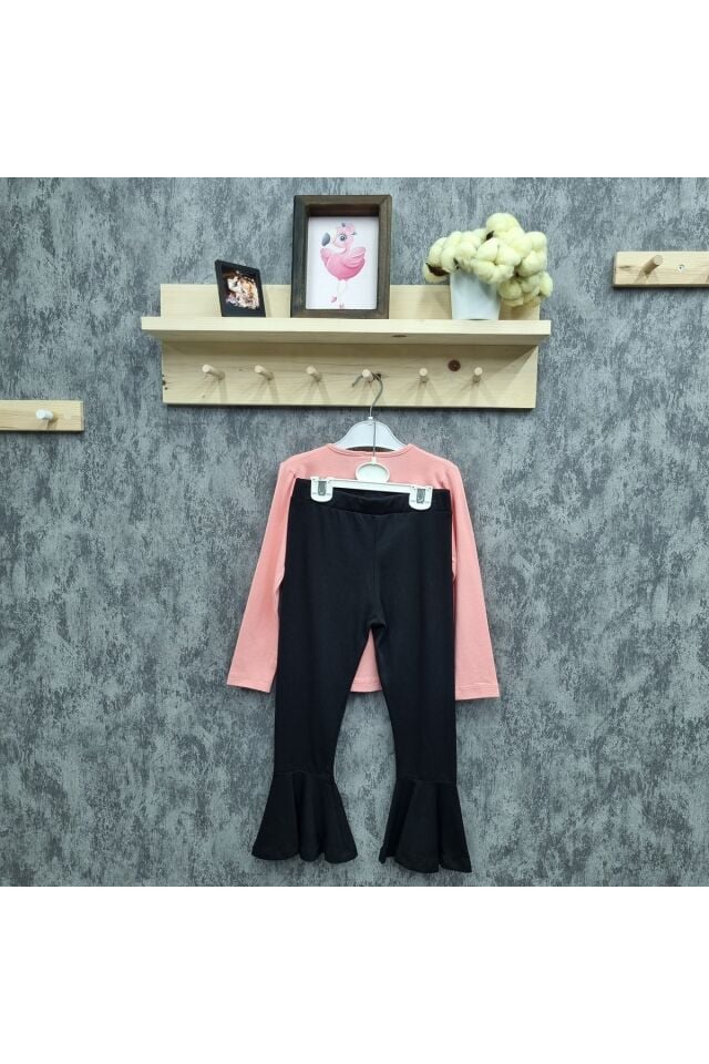 Popshops Kız Çocuk Spor Taytlı Takım Pudra - 5-6 Yaş