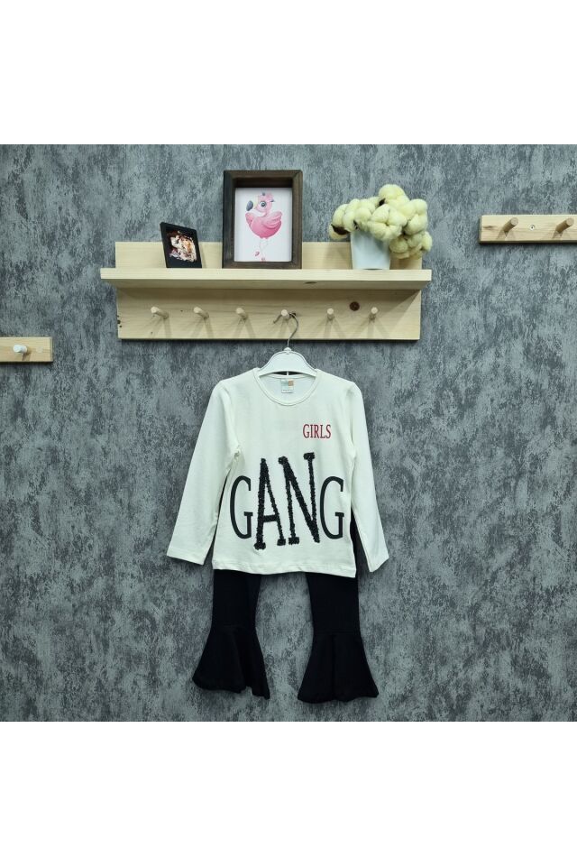 Popshops Kız Çocuk Spor Taytlı Takım Beyaz - 4-5 Yaş