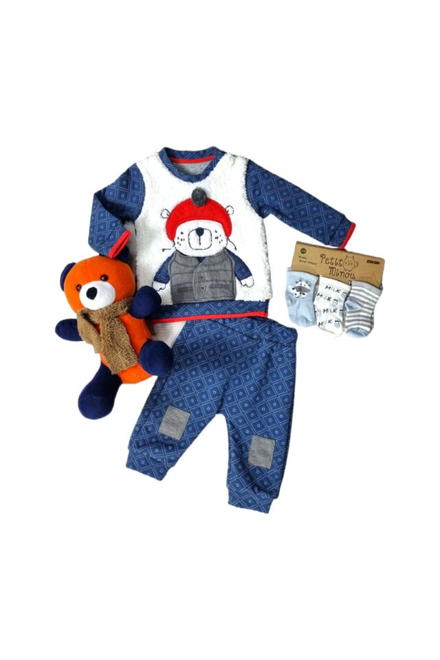 Mymio Erkek Bebek Kaykaylı Ayıcık Takım Lacivert - 3-6 Ay