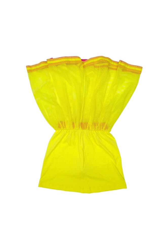 Dmb Genç Kız Fileli Şeritli Neon Yazlık Etek Sarı - 9-10 Yaş