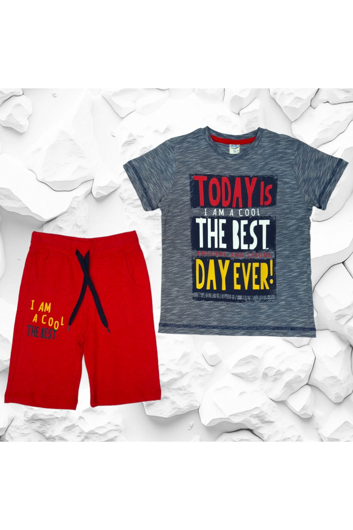 Dmb The Best Day Erkek Çocuk Şortlu Yazlık Takım Gri - 7-8 Yaş