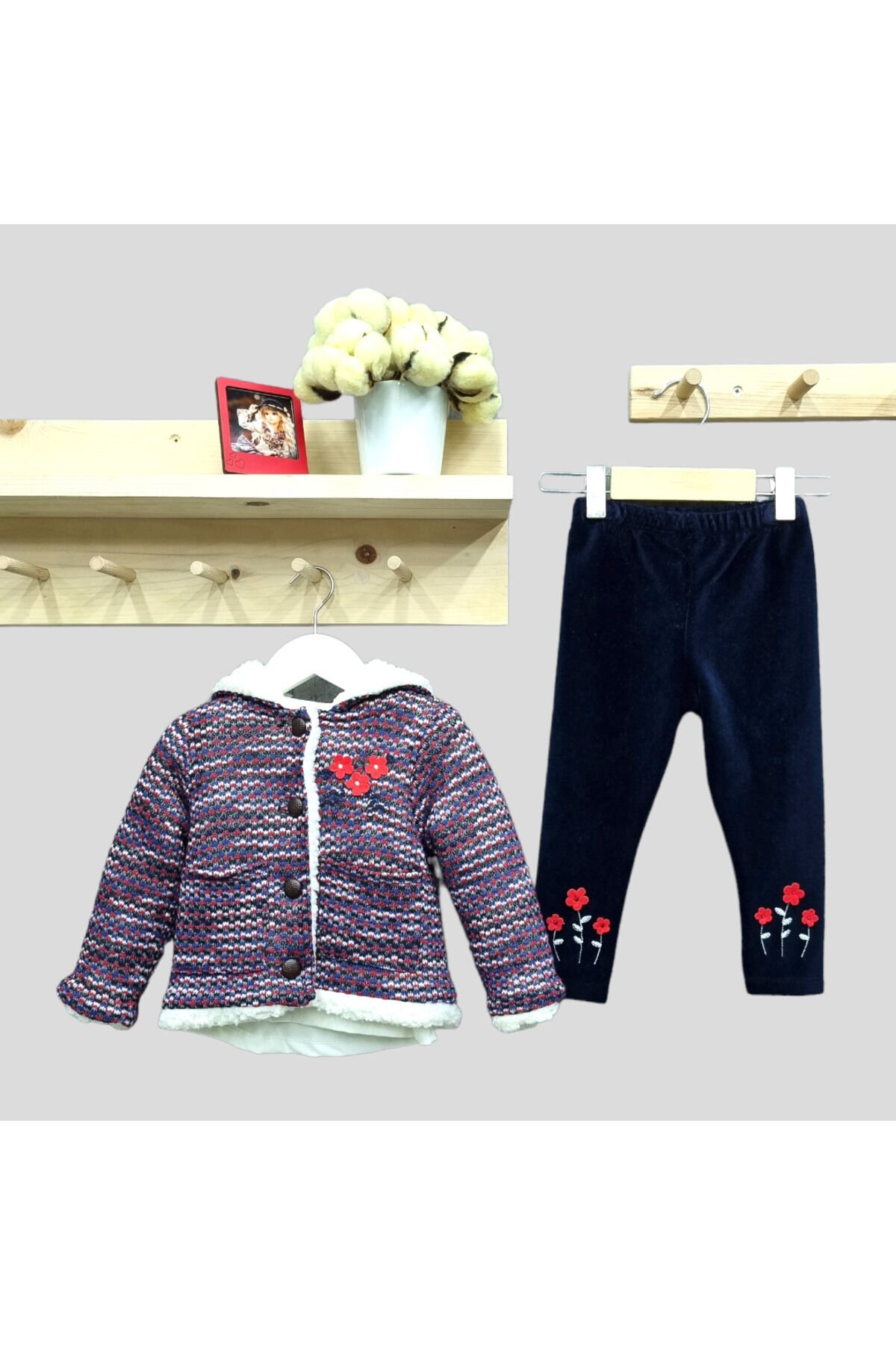 Babyrose Kız Bebek Triko Kuzulu Hırkalı Üçlü Takım Mor - 18 Ay