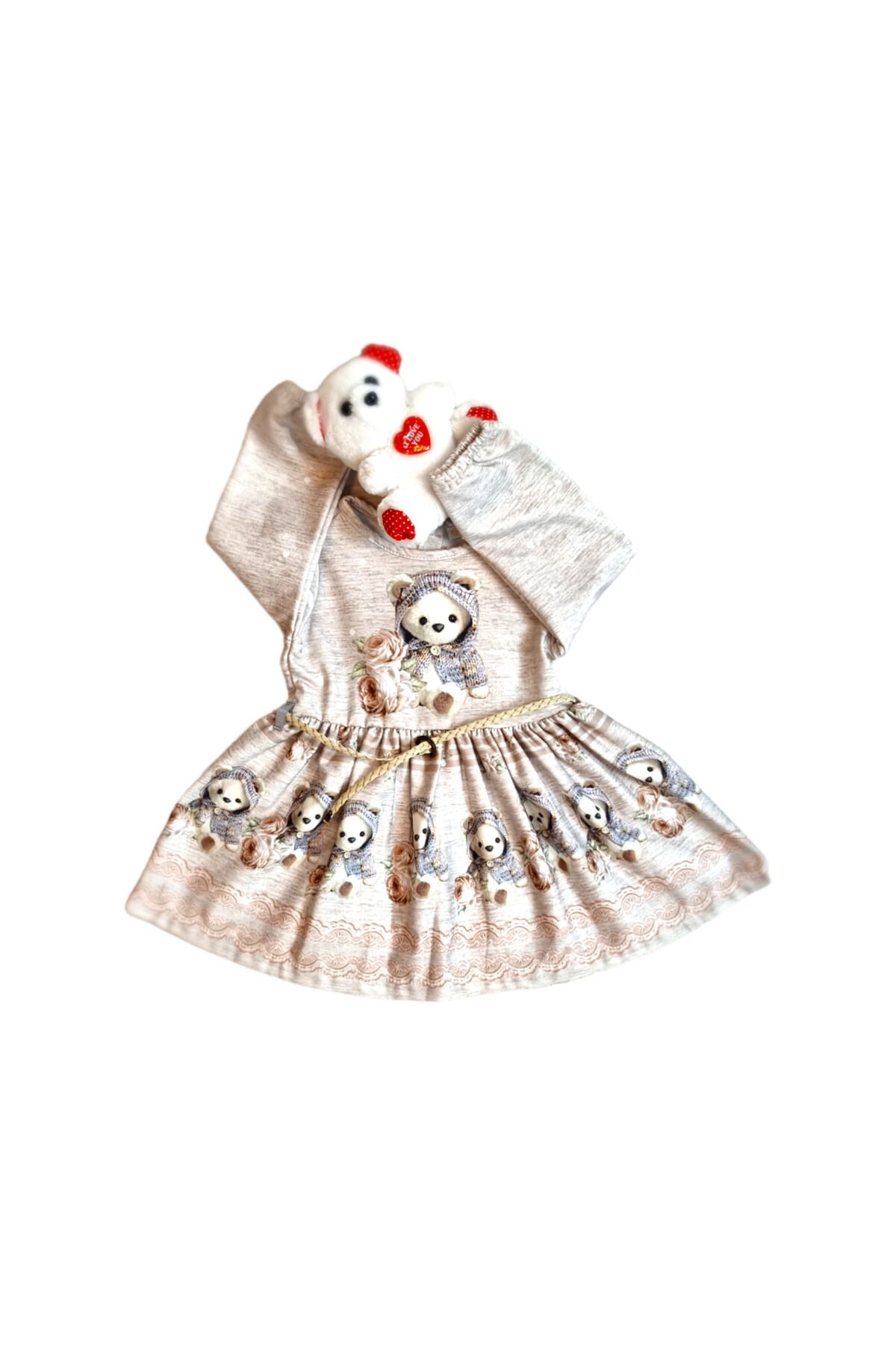 Babyrose Kız Bebek Ayıcıklı Puanlı Kışlık Elbise Gri - 1 Yaş