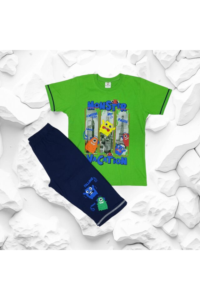 Rolypoly Monster Erkek Çocuk Şortlu Yazlık Takım Açık Yeşil - 6 Yaş