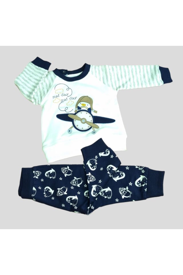 Pelops Erkek Bebek Spor Eşofman Takım Beyaz - 6-9 Ay
