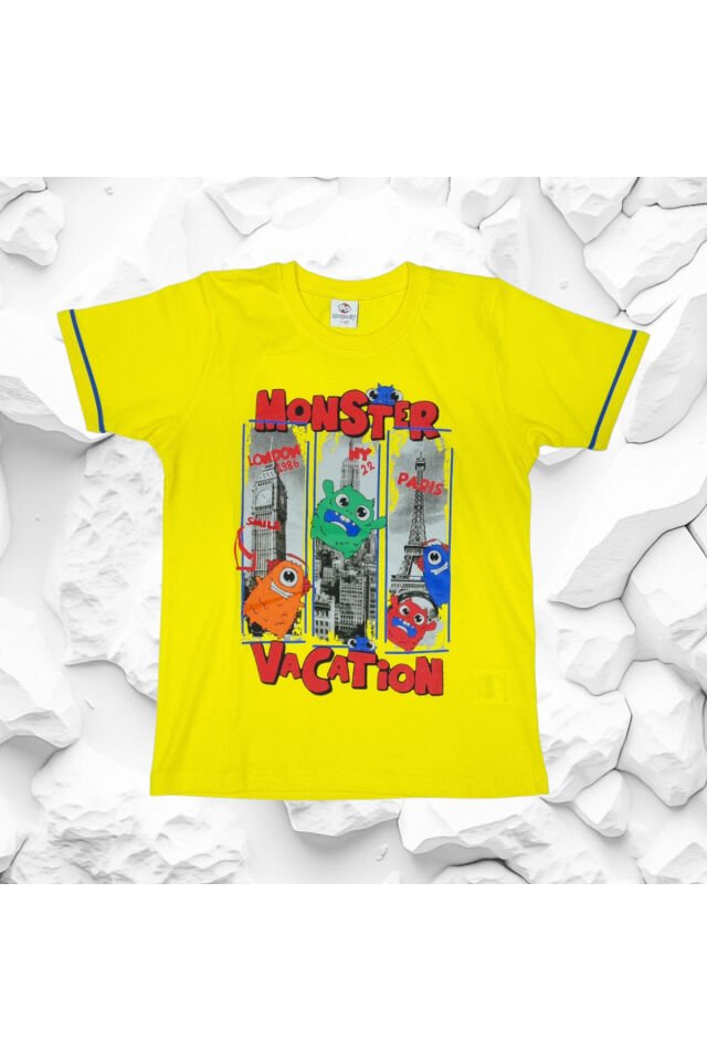Rolypoly Monster Erkek Çocuk Şortlu Yazlık Takım Sarı - 7 Yaş